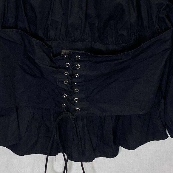 Spoon Jeans Blouse Corset Tie Peplum Elastic Boat Neck Womens 2X Black - Picture 3 of 12
